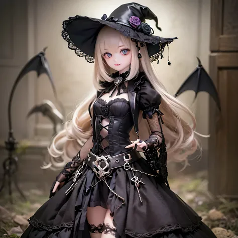 (Highest quality,4K,8k,High resolution,masterpiece:1.2),beautiful detailed eye,length eyelashes,Beautiful lip detail,extremely detailed eye and face,(Vibrant colors,colorful,Contrast enhancement:1.1),dark atmosphere,spooky ambiance,Gothic style,Satanic in ...