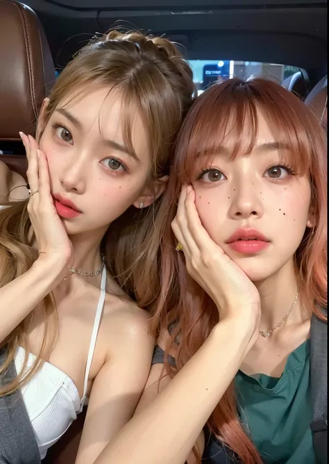 Two women sitting in a car with their hands on their cheeks, Ayami Kojima and Ryde Caldwell, Larissa Manoval, Josh de Blackpink, Larissa Manoban of Blackpink, yoshitomo nara and aya takano, With Ivy, Blackpink&#39;s Roseanne Park, hime cut, who are kda and...