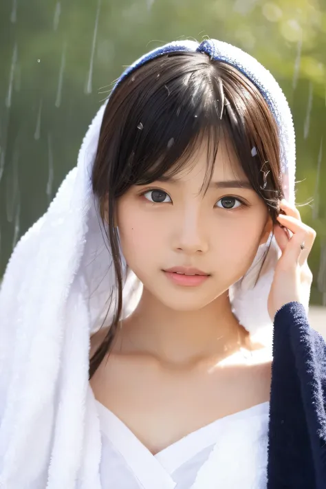 (beautiful girl wiping her head with a towel:1.5), 17 years old, (highest quality:1.4), (very detailed), (very detailed美しい顔), se...