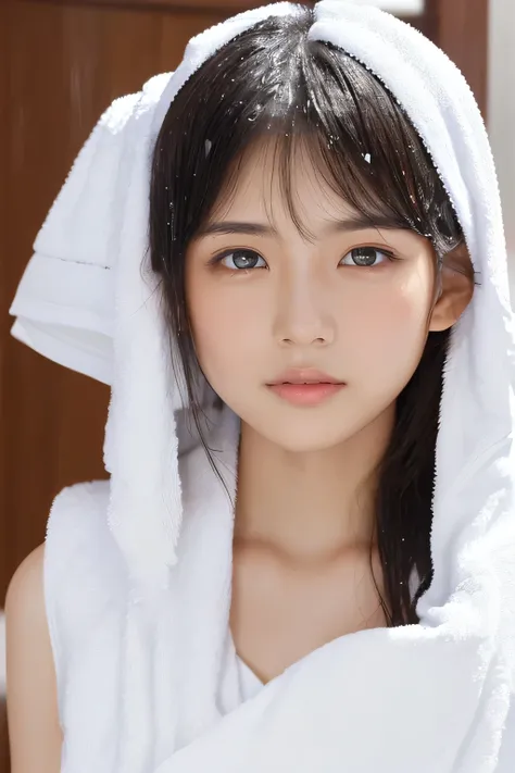 (beautiful girl wiping her head with a towel:1.5), 17 years old, (highest quality:1.4), (very detailed), (very detailed美しい顔), se...