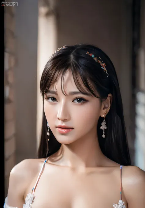 1 woman, ((Very transparent Hanfu qipao)), (elegant), ((Closeup focus on face.)), pretty young (Russian) (Asian) (masterpiece), top model in china, (aphrodite goddess), (beautiful breasts), Highest quality detailed face:1.5, Premium Room, (8K HD Graphics, ...