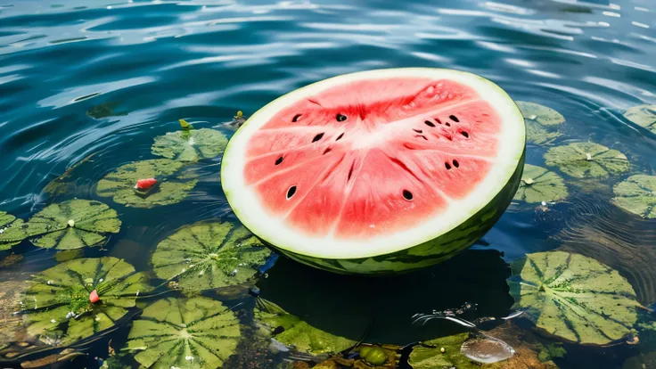 Fresh watermelon、Floating on water