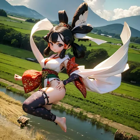 Sakunahime rice field Japanese mythology god clothing、Farm work、barefoot、Attractive busty woman