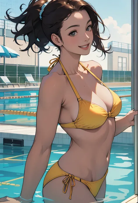 Realistic、Face reality、With a girl、Swimwear、Sexy smile、My breasts have gotten a little bigger、Sexy pose、High diving board、Brazilian Bikini、Less fabric area、