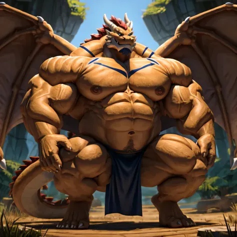 dragon king, a dragon tribal chief, eastern warrior, male dragon, hefty body, with very big muscles, hulking, huge, colossal bod...