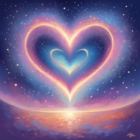 The cosmos stretching out into infinity in heart shapes  in impressionism art style