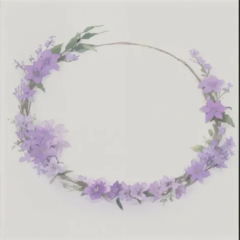 purple flors and leaves arranged in a circle on a white background, flor frame, banner do tema clematis, violet flors, flor, crown of blue flors, purple flors, fundo redondo, tema de cor violeta, violet flor, with colored flors, fundo roxo pastel, made of ...