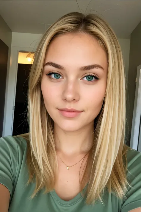 blonde with green eyes selfie
