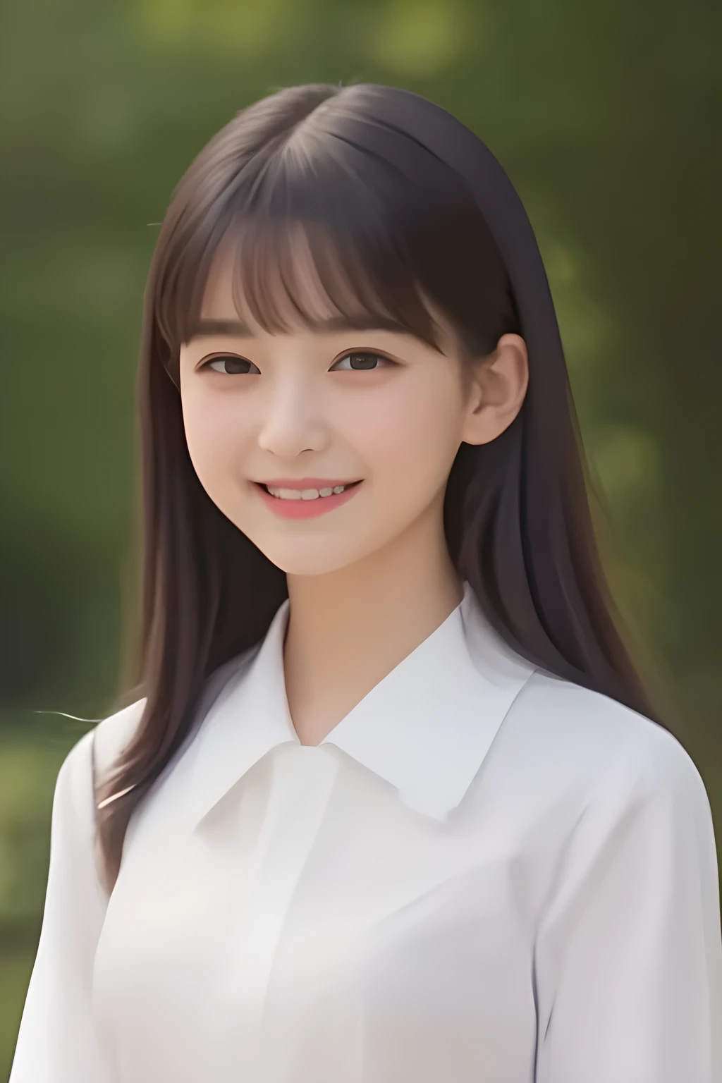 (highest quality, masterpiece, high resolution:1.2), 4K, (Photo quality detailed face: 1.2), (Paintings by Vigée Leblanc: 0.8) ,geometry, 14 yo beautiful girl, Laughing cutely, (neat white school blouse), (school ribbon on the breast), (navy Japanese schoo...