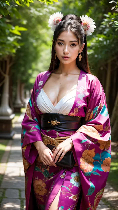 vestimentas: Hailey Grice exudes the allure of Wano Kuni in her exquisite attire, effortlessly blending traditional Japanese style with a touch of sensual fantasy. Adorned in a vibrant kimono adorned with intricate yet sensual patterns, and a wide obi belt...