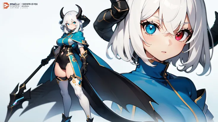 (best qualityer: 1.0), (super high resolution: 1.0), extremely detailed character, detailed hands, Half dragon girl, black horns, (extremely detailed white dragon tail), extremely detailed hair, ((White hair)), ((Black locks)), extremely detailed  eyes, he...