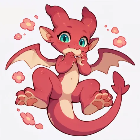 furry，cute dragon，pink，red foot