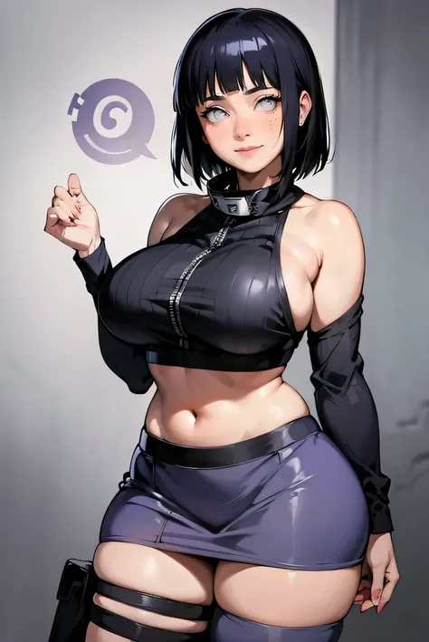 masterpiece, absurdres, hinata(boruto), 1girl, solo,mature female, black mini skirt, perfect composition, detailed lips, gigantic breast, beautiful face, body propotion, short hair,  purple eyes,  soft gaze,  super realistic, detailed, photoshoot, realisti...