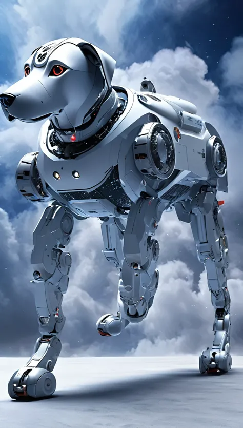 highest quallity, realisitic, photorealisitic, rewarded photography, universe space, combat model, robotic dogs: aibo, the highl...