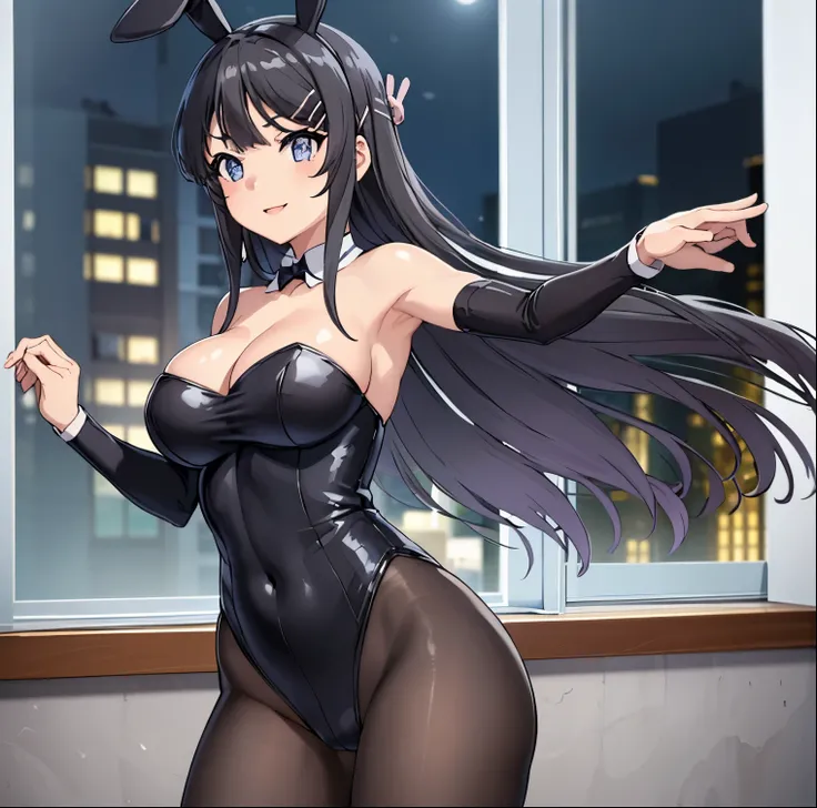 ((1girl)),((alone)),mai sakurajima,(masterpiece), (best quality), (ultra detailed), (best illustration), (best shadow), (absurdities), sharp focus, cowboy shot , dynamic posture looking at the viewer, big breasts, narrow waist, wide hips, wide thighs, roun...