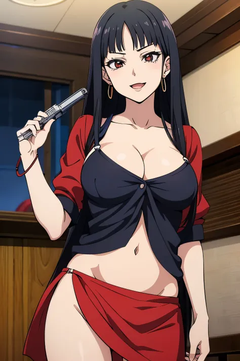 anime girl with long black hair , hinata hyuga, sui ishida with black hair, style of junji ito, junko enoshima, subtle junji ito, kotegawa yui, 1 7 - year - old anime goth girl, misato katsuragi, blush, lipstick,Hot girl, baddie, bad attitude, mean girl, c...