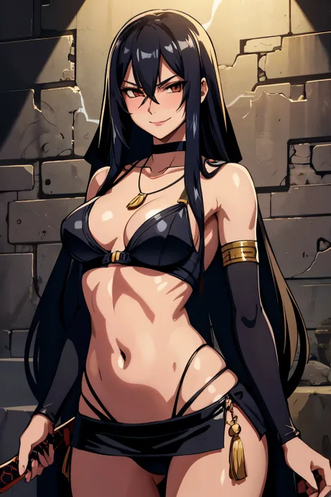 Pitohui_Elza, long hair, assault rifle, holding rifle, smirk, blush, lipstick,Hot girl, baddie, bad attitude, mean girl, crazy, smoking, sensual, attractive , masterpiece, best quality, highly detailed ,glint,halterneck,gold_choker, complex detailed backgr...