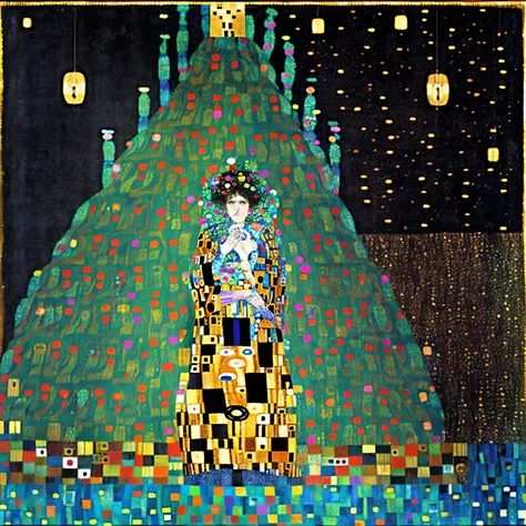 Gustav Klimt folksy anarchist utopia with festivities in landscape dark colour-scheme easy on the eye underwater