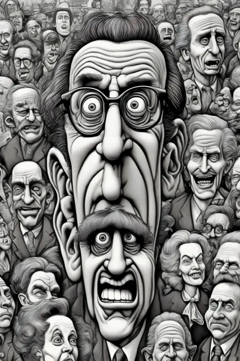 Robert Crumb Style - illustration in the style of Robert Crumb of a president, unique scenes, intricate and detailed linework, cross-hatching and fine lines to create texture and depth, certain physical attributes to convey personality and emotions, highly...