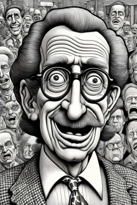 Robert Crumb Style - illustration in the style of Robert Crumb of a president, unique scenes, intricate and detailed linework, cross-hatching and fine lines to create texture and depth, certain physical attributes to convey personality and emotions, highly...