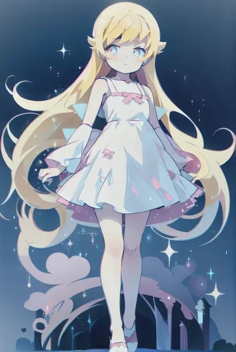 1girl, oshino_shinobu, blonde hair, long hair, cute, full_body, standing,