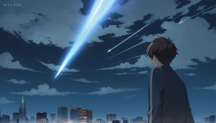 Anime scene of a woman watching a shooting star in the sky, yourname, yourname movie style, ( ( Makoto Shinkai ) ), Makoto Shinkai movie, Makoto Shinkai. —h 2160, Makoto Shinkai!, Makoto Shinkai!!, Incredible anime movie scenes, mokoto shinkai、８K