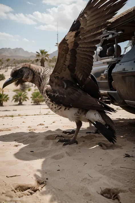 - In the middle, draw aa *thousand* extended with palm facing up.
- Sobre la thousand, draw a *Cuervo* landed, Looking down.
- A un lado de la thousand, draw aa *paloma* volando hacia la thousand, as if it were about to land.
- Al otro lado de la thousand,...