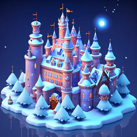 Palace on the island，Close-up of the castle on the island，Palace on Ice, Dreamy and detailed, 8k high quality detailed art, Concept Art Magic Highlights, 3D amazing details, Milky white palace,There is snow and ice， Isometric 3D Neverland, Magic Castle, De...