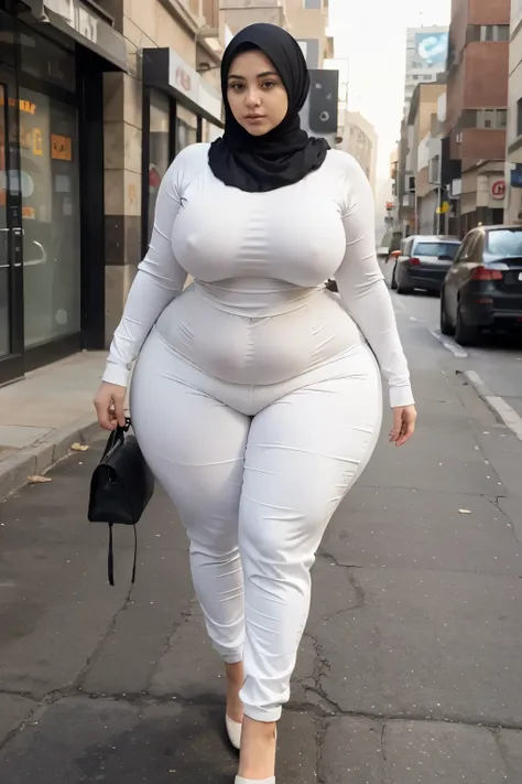 a woman in a hijab is standing on the street, thicc, insanely inflated hips, thick thigs, big booty, thick, beautiful thick female, widest hips, wide hips, thick body, beautiful curves, skinny waist and thick hips, thick thighs, thick tail, shapely derrier...