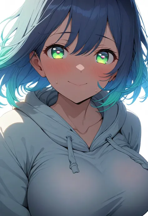 One Girl、Blue Hair、Green Eyes、Medium Hair、Gradient Hair、blue hair
green eyes
medium hair
gradient hair,Detailed Background, masterpiece, Highest quality, smile, ornament, hoodie, Portraiture, Blue Neon, graffiti, dark, night, Glowing Eyes, ブラックライトmasterpie...