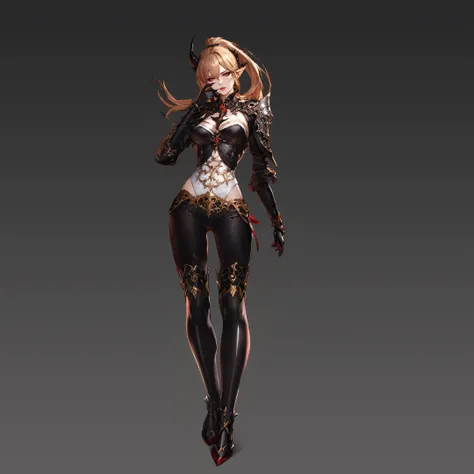 masterpiece, best quality, good quality, Highly detailed, shadowverse style, female, elf, golden hair, red eyes, demonic