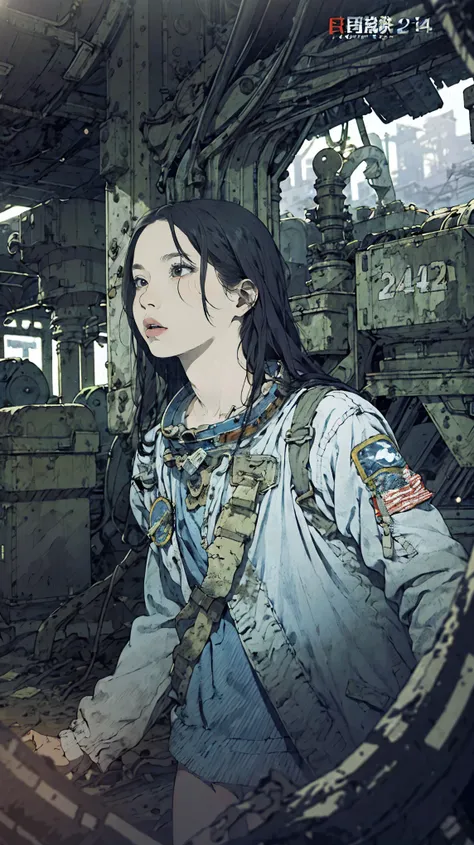 8k、Absurd、High resolution、Super detailed、masterpiece、Sharp Shadows、One personの女性、24-years-old、Abandoned Station、Astronaut Uniform、Monochrome、Intricate machinery、(Outdated machinery:1.3)、Upper Body、
(One person:1.2)、Moderate bust、Black Hair、Long Hair、master...