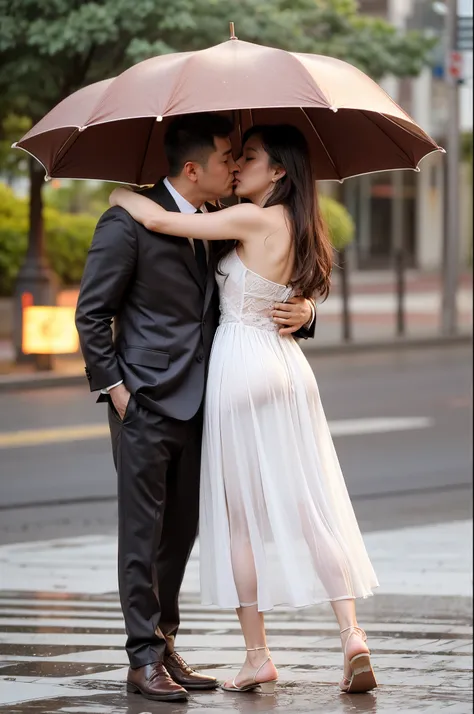 kiss the tango men and women, concentrated heavy rain、couple is kissing, it's heavy raining, it's heavy raining, blurred foregro...