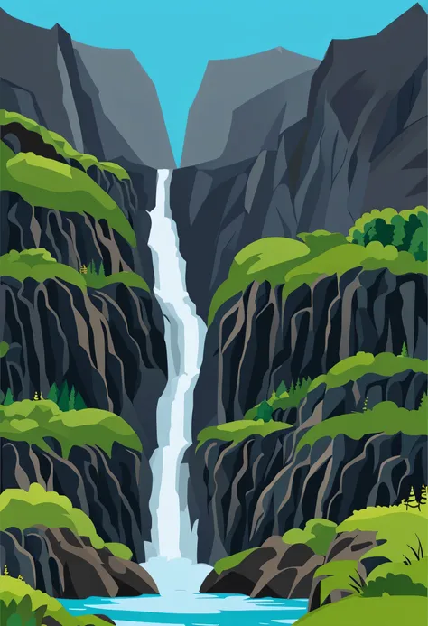 Illustration of waterfalls in the jungle islandia