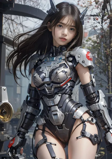 (masterpiece, 最high quality:1.2), 8k, Young and beautiful girl, Tabletop,Official AR RAW Photos, Baby Face、14 years old, Beautiful black hair, (((Big Breasts:1.4))), Cleavage, Raw skin shoulder, Rough skin, (Completely naked:1.4), Mechanical parts that hid...