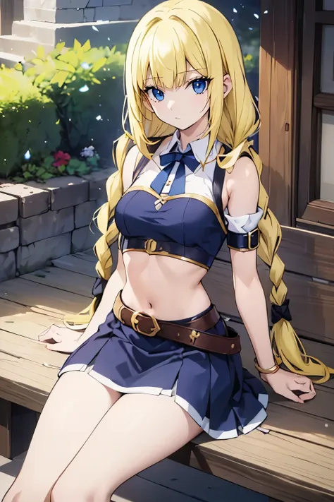 fairy_tail_style, solo, 1 girl, (young female body:1.4), (medium small breasts), golden yellow hair, extra long hair, blunt bang...