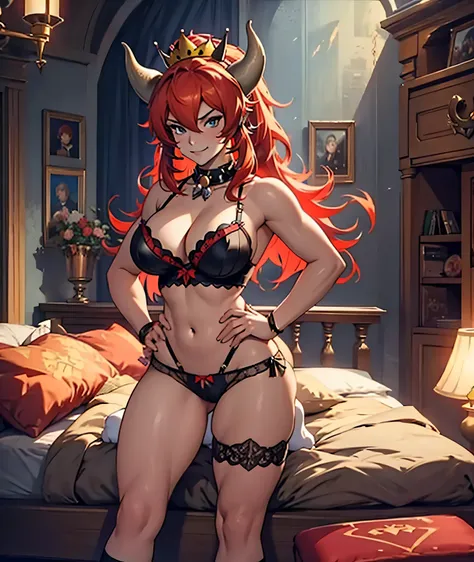 Bowsette, Red hair, SEX, lingerie, socks, big breasts, beautiful, high quality, Stupid,