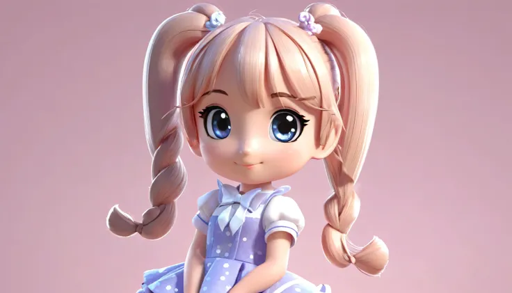 Drawing of a girl in a ponytail and dress, cute 3d rendering, cute detailed digital art, mini cute girl, cute digital painting, 3D rendering style, cute digital art, cute rendering 3d anime girl, Small Curvy Loli, cute! C4D, One character&#39;s whole body,...