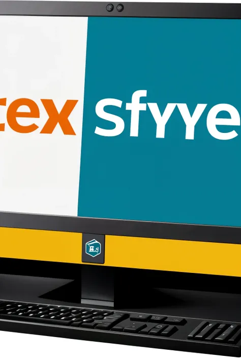 logo for frames with striking colors, in the middle say the word "SefYex", inside a computer screen as an office 