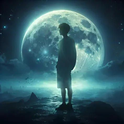 a man standing on a rock Looking at the moon, The moon is behind him, In front of the big moon, standing in the moonlight, I look at the full moon, sitting on the moon, On the Moon, standing on the moon, Looking at the moon, Before the Full Moon, The moon ...