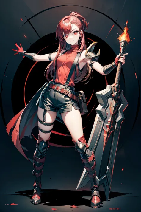 (masterpiece, best quality:1.2), red glowing eyes, red eyes, the eyes are red, perfect face, , strong make up, highres, 1 girl, solo, make up, (female:1.5), strife, long hair, shoulder armor, sleeveless turtleneck, suspenders, belt, gloves, bracer, evil sm...