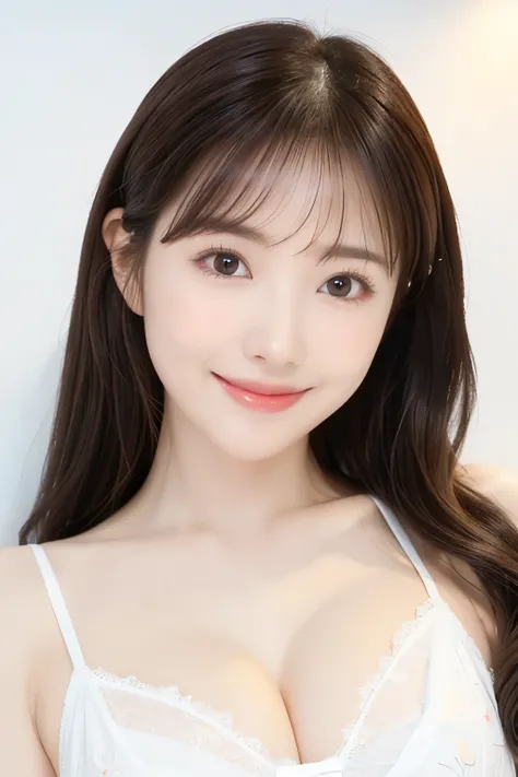 (Highest quality、Tabletop、8k、Best image quality、Award-winning works)、One cute girl、Elegant and beautiful medium length hair、(Bright white skin:1.3)、(A perfect white floral lace see-through negligee:1.3)、(Very bright:1.1)、Bright and glowing skin、(Leaning ag...