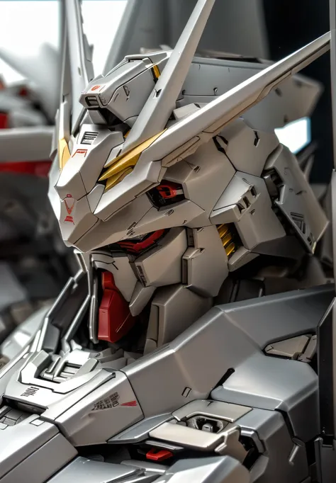sharp contours, ((Natural light:1.2)),Close-up view of the Gundam from the left oblique angle, 8k, masterpiece、Gundam close-up, V-fin, gundam head, Ultra-detailed, Gundam style, gundam armor, Incredibly Sharp Detail, Ultra-detailed、uhd, masterpiece, 8k, a...