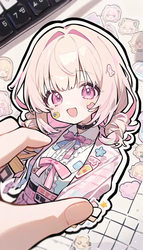 popular girl, blonde, pastel pink color. sticker