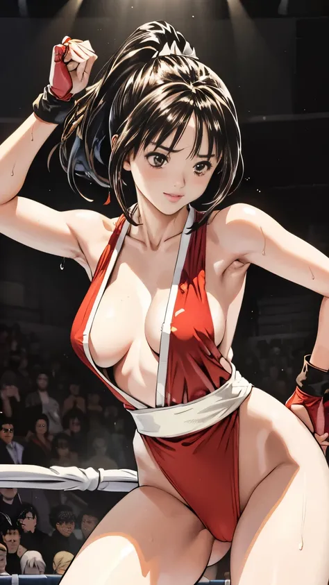  girl ,,  (Boxing Ring、Large crowd), blush、(smile)、Sweaty body、Wet Hair,  Underarm, Big Breasts, (High color saturation:1.0),  (Very detailed肌), (Highest quality:1.0), (Ultra-high resolution:1.0) ,(Realistic:1.0), (Very detailed:1.0), (8k, RAW Photos:1.1)、...