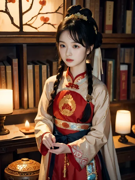 10 years-old ,yang guifei was surrounded by ancient chinese  books and learned about many events and arts., , candle light, fron...