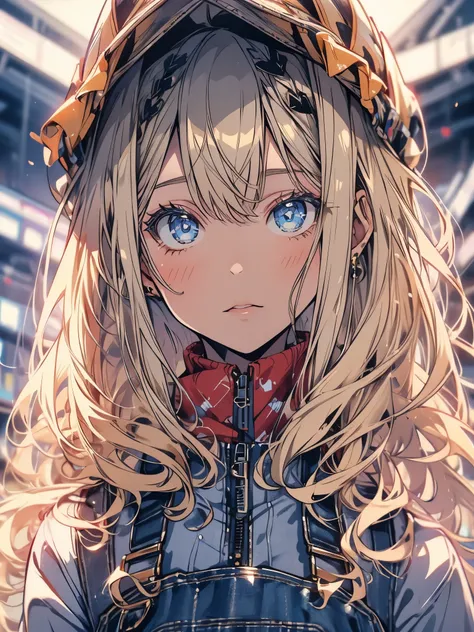 detailed face and skin texture, beautfull woman, medium blonde hair, overalls, fully body