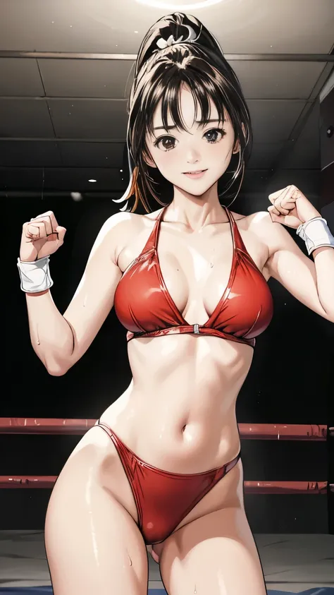  girl ,,  (Boxing Ring、Large crowd), blush、(smile)、Sweaty body、Wet Hair,  Underarm, Big Breasts, (High color saturation:1.0),  (Very detailed肌), (Highest quality:1.0), (Ultra-high resolution:1.0) ,(Realistic:1.0), (Very detailed:1.0), (8k, RAW Photos:1.1)、...