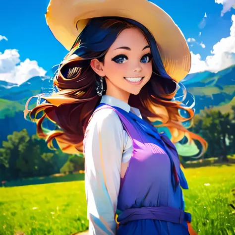 masterpiece, best quality, spring outfit, colorful hair,  outdoor,cloud ,upper body,