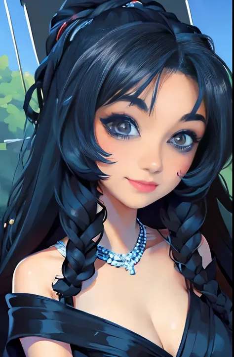 masterpiece, best quality, 1girl, solo, ((mature female)), round pupils, long hair, hair, princess, black dress, fantasy, happy, looking at viewer, cartoon, anime, (oil painting)